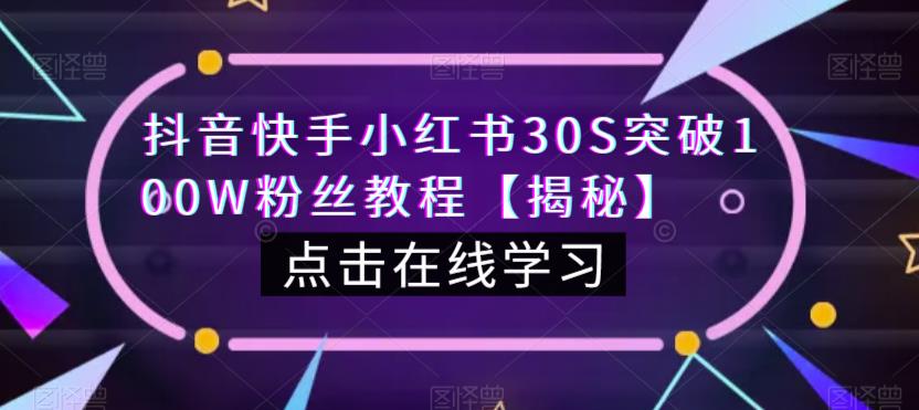 抖音快手小红书30S突破100W粉丝教程【揭秘】-网创特工