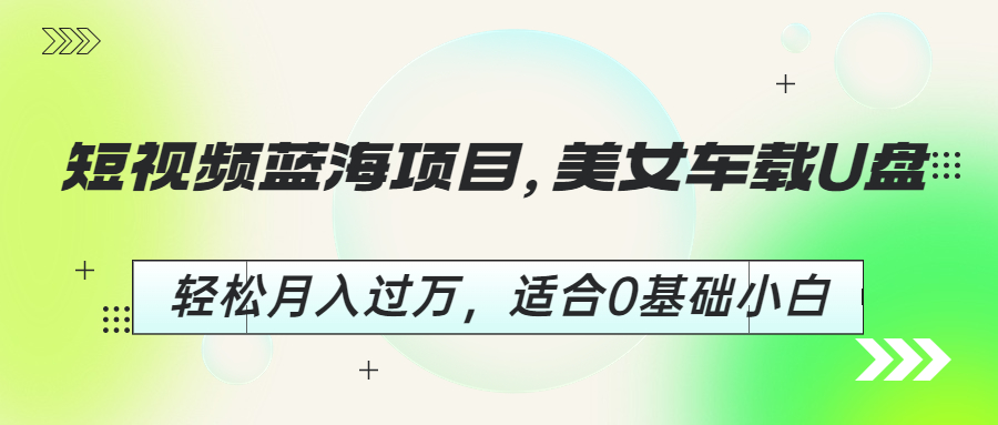 短视频蓝海项目，美女车载U盘，0基础小白也能轻松月入过万！-网创特工