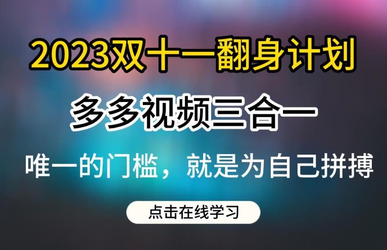 2023双十一翻身计划，多多视频带货三合一商单玩法教程【揭秘】-网创特工