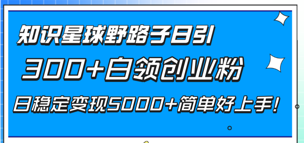 知识星球野路子日引300+白领创业粉，日稳定变现5000+简单好上手！-网创特工