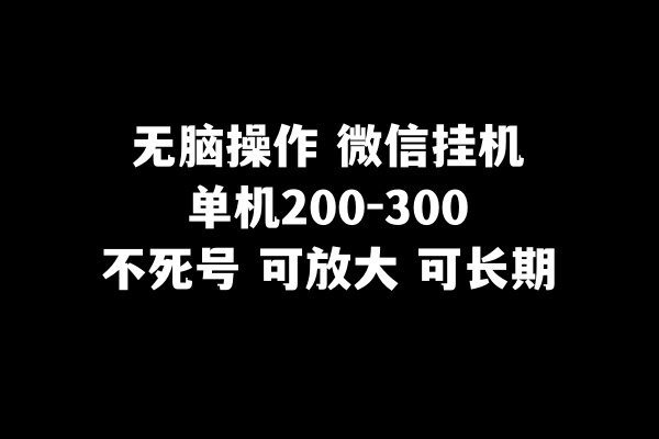 无脑操作微信挂机单机200-300一天，不死号，可放大-网创特工