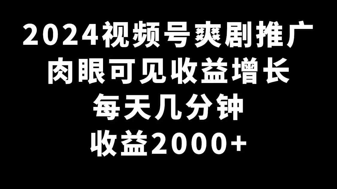 2024视频号爽剧推广，肉眼可见的收益增长，每天几分钟收益2000+-网创特工