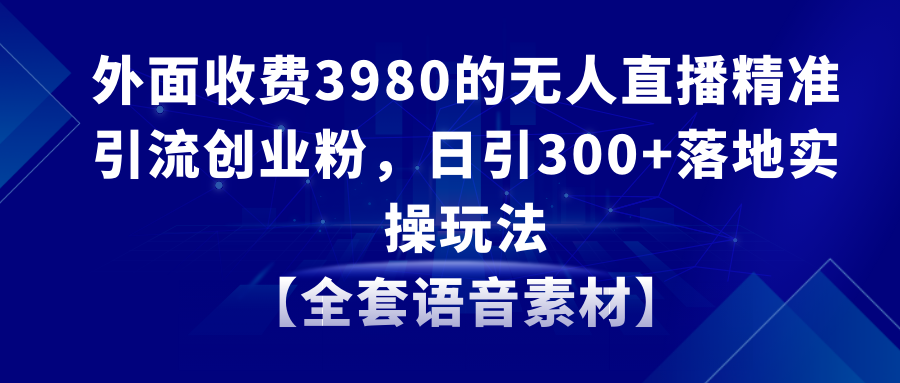 无人直播精准引流创业粉，日引300+落地实操玩法【全套语音素材】-网创特工