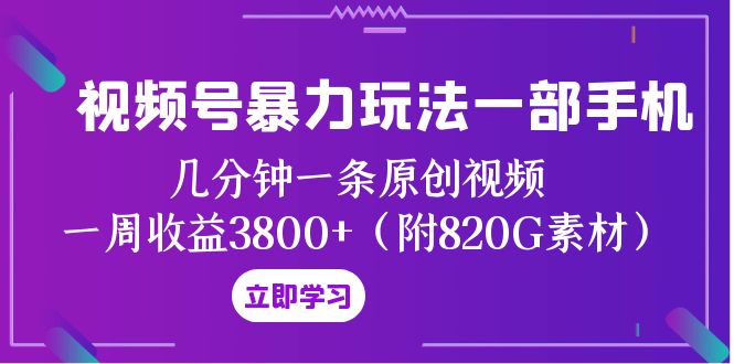 视频号创作者分计划暴力玩法：一部手机几分钟一条原创视频，一周收益3800（附820G素材）-网创特工