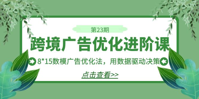 跨境广告·优化进阶课·第23期，8*15数模广告优化法，用数据驱动决策-网创特工